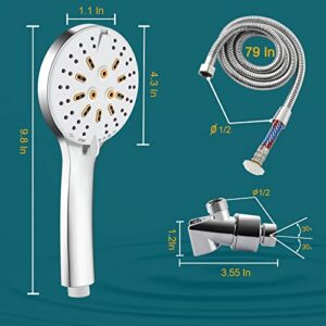 Handheld Shower Head with 79" Hose, High Pressure Power Jet Mode Self Cleaning and Nozzle Color Change Reminder 7 Spray Settings OneTouch Switch and Removable Black RV Showerhead