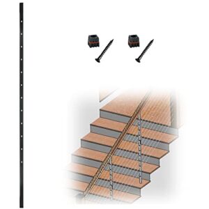myard square pre-drilled intermediate picket post with connectors for 1/8" stair cable railings, length 50" with 12 angled offset elongated holes (50", black, 4-pack)