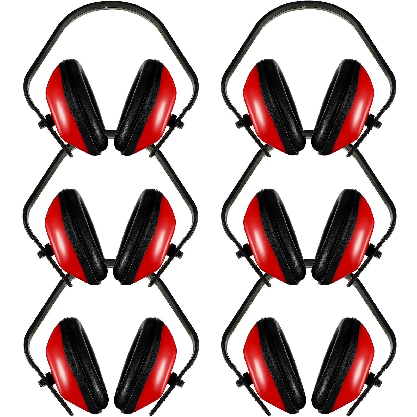 Maitys 6 Pcs Soundproof Earmuffs Hearing Protection Headphones Adjustable Padded Defender Noise Reduction Earplug for Kids (Red)