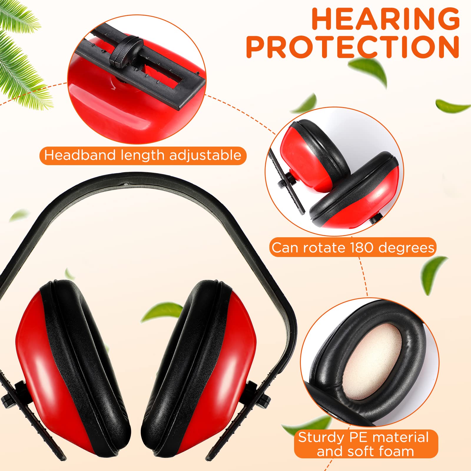 Maitys 6 Pcs Soundproof Earmuffs Hearing Protection Headphones Adjustable Padded Defender Noise Reduction Earplug for Kids (Red)