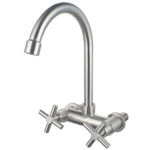 umanyi commercial kitchen faucets wall mount 4 inch center stainless steel brushed nickel utility laundry sink faucet rv faucet with high arc spout 2 handle sskf09-3