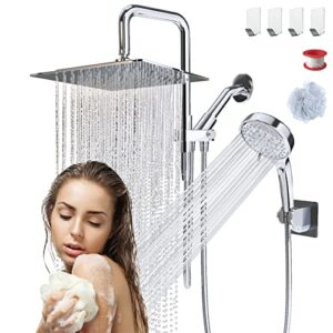 cosyland 8'' rainfall shower head with handheld combo high pressure 12 settings stainless steel with chrome finish bath showerhead, height/angle adjustable,chrome