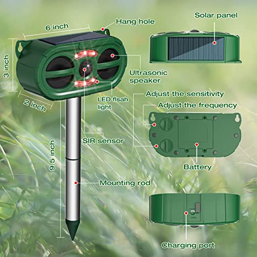 Umila Ultrasonic Solar Animal Repeller, 2022 Upgrade Cat Repellent Outdoor, Squirrel, Deer, Raccoon, Skunk, Rabbit, Dog, Cat, Waterproof with Alarm and LED Flashing Light