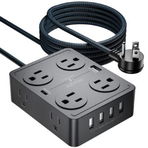 juoyou power strip surge protector - 8 widely spaced outlets with 6 usb ports(usb c 20w & usb a 20w), 3 side outlet extender with flat plug extension cord 5 ft