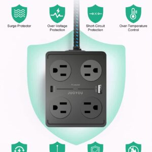 JUOYOU Power Strip Surge Protector - 8 Widely Spaced Outlets with 6 USB Ports(USB C 20W & USB A 20W), 3 Side Outlet Extender with Flat Plug Extension Cord 5 ft