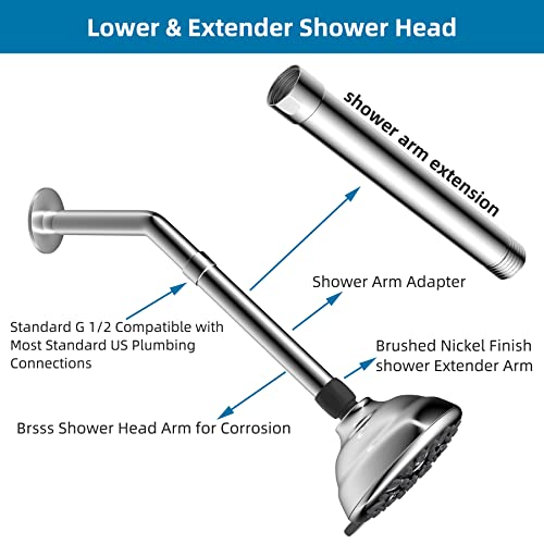Hibbent All Metal 6 Inch Shower Head Extension Arm, Solid Brass Shower Arm Extension Shower Head Extender, Water Outlet Lowers Existing Shower Head-Lower Shower Head, Chrome Finish