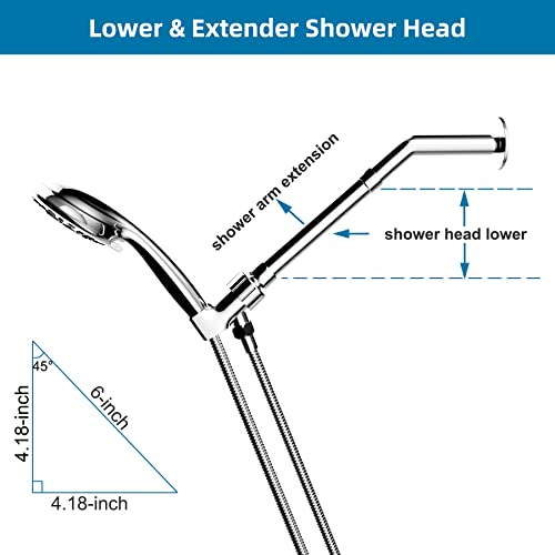 Hibbent All Metal 6 Inch Shower Head Extension Arm, Solid Brass Shower Arm Extension Shower Head Extender, Water Outlet Lowers Existing Shower Head-Lower Shower Head, Chrome Finish