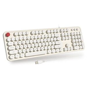 atelus usb wired computer keyboard - retro typewriter keyboard - full size keyboard with number pad for pc laptop desktop windows (creamy white)