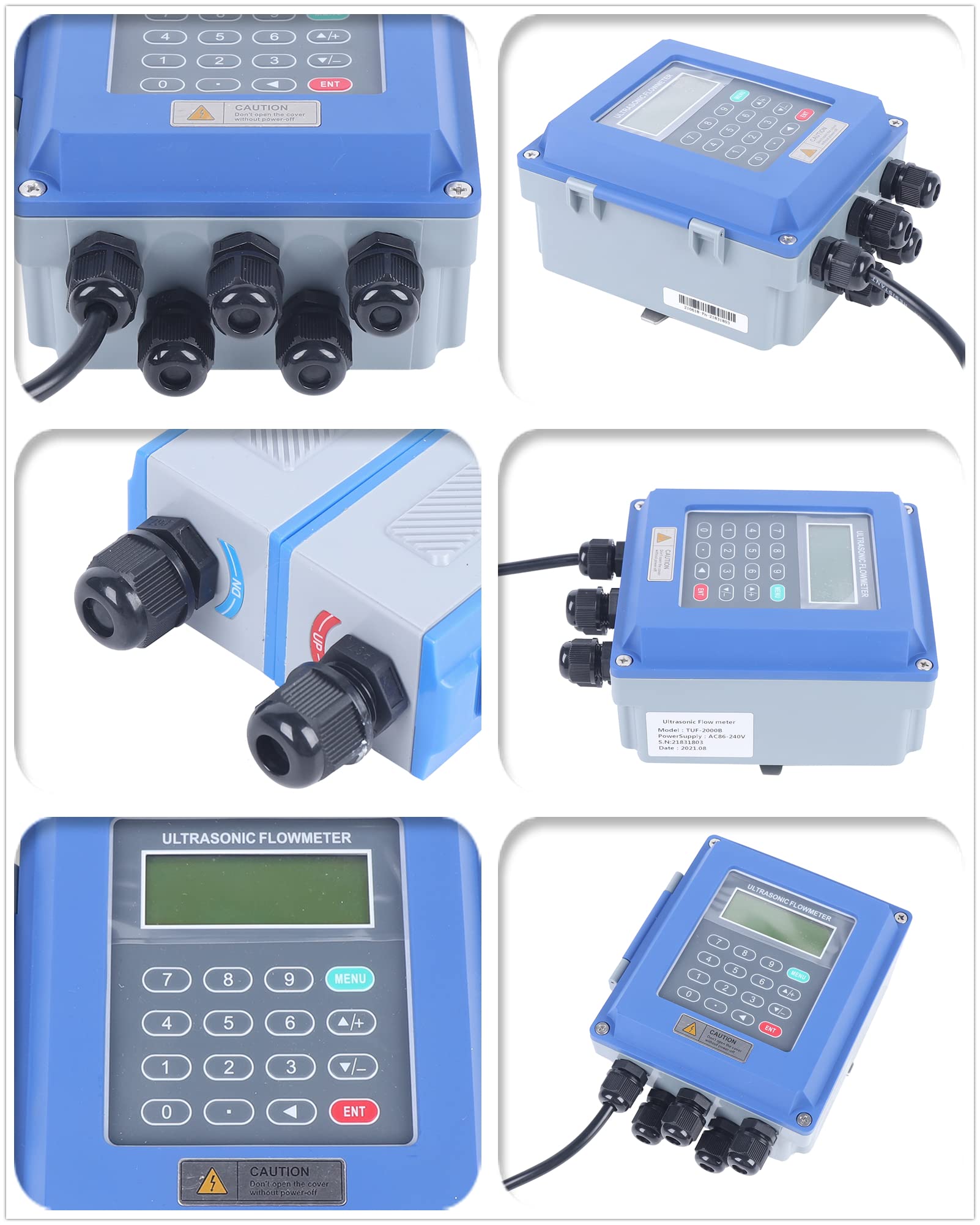 Ultrasonic Flow Meter TUF-2000B Liquid Water Flow Control Meter Flowmeter Counter LCD Display with TS-2 & TM-1 Clamp-on Transducers DN20-700mm