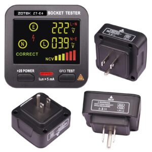 ZOTEK ZT-E4 Outlet Tester with LCD Color Screen，3-Wire AC 120V Circuit Breaker Finder Tool,Receptacle Tester with Voltage Tester