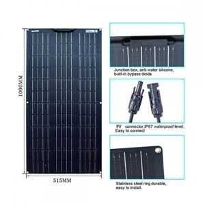 18 Volt 100 Watt Black Flexible Solar Panel Kit Portable Outdoor Solar Panel Battery Charger IP68 Waterproof for Camping, RV, Boat, Cabin, Van Car, Uneven Surfaces (18v)