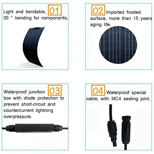 18 Volt 100 Watt Black Flexible Solar Panel Kit Portable Outdoor Solar Panel Battery Charger IP68 Waterproof for Camping, RV, Boat, Cabin, Van Car, Uneven Surfaces (18v)