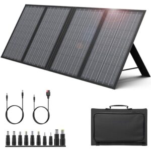 enginstar 60w foldable solar panel charger with 18v dc outlet for portable power stations enginstar/jackery/rockpals/flashfish, portable solar generator with qc 3.0 for outdoor camping van rv trip