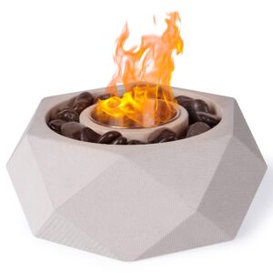 tabletop fire bowl - extra large concrete table top fire pit indoor outdoor portable fireplace geometric centrepiece, gray, 9.45 inches