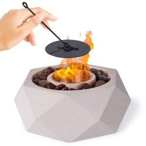 Tabletop Fire Bowl - Extra Large Concrete Table Top Fire Pit Indoor Outdoor Portable Fireplace Geometric Centrepiece, Gray, 9.45 inches