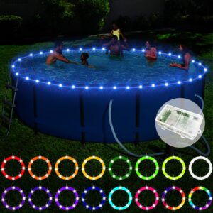 eliteemo led pool lights for above ground pools, 15ft remote control submersible rim lights, c battery box, 16 color change by yourself, waterproof, bright to play at night outdoors