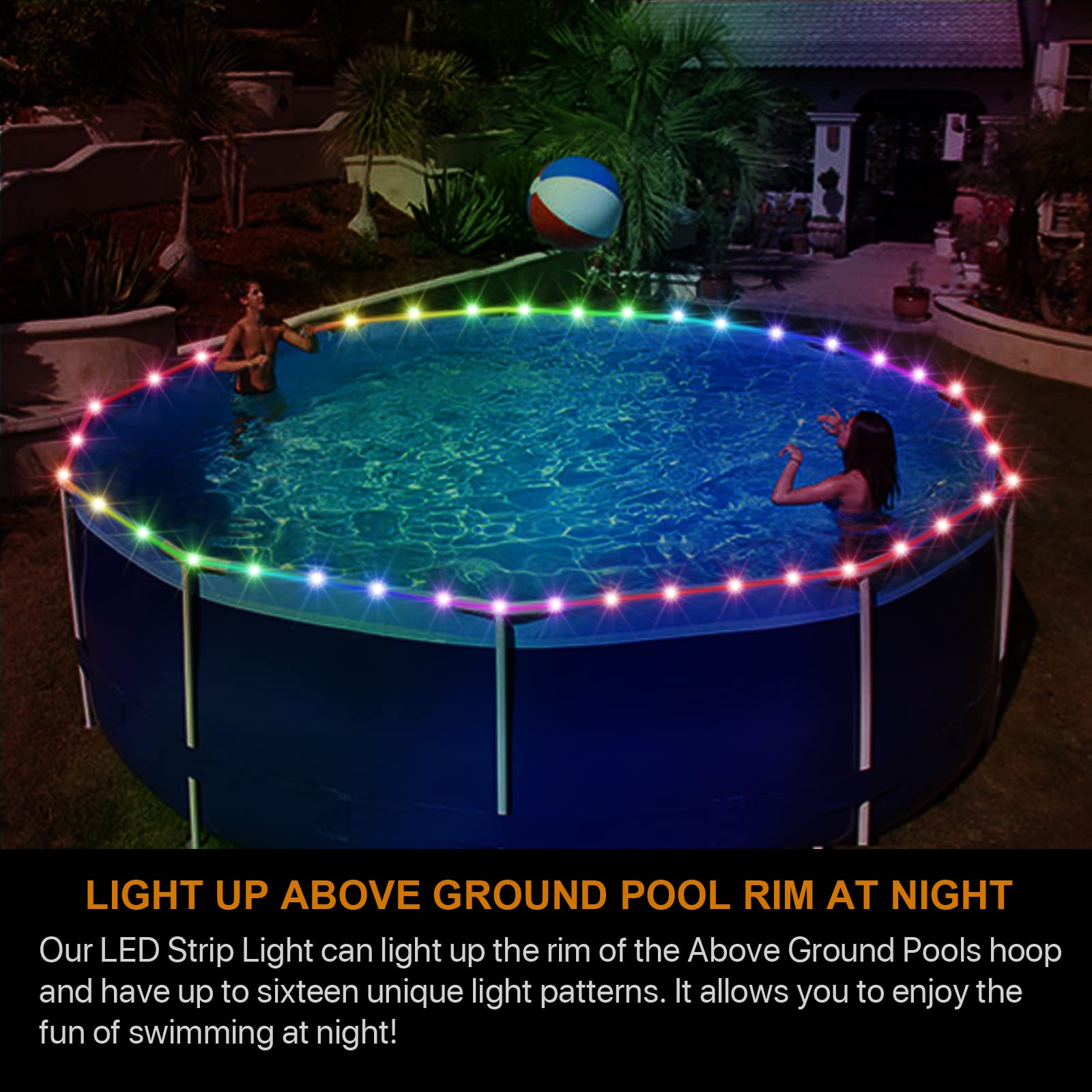 Eliteemo LED Pool Lights for Above Ground Pools, 15Ft Remote Control Submersible Rim Lights, C Battery Box, 16 Color Change by Yourself, Waterproof, Bright to Play at Night Outdoors