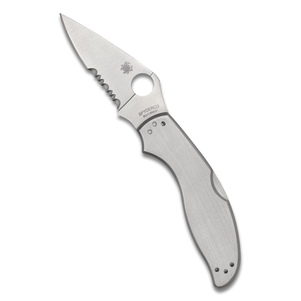 Spyderco UpTern Pocket Knife with 8Cr13MoV Blade and Stainless Steel Handle (CombinationEdge)