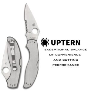 Spyderco UpTern Pocket Knife with 8Cr13MoV Blade and Stainless Steel Handle (CombinationEdge)