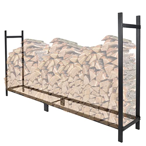 RedSwing Firewood Rack Outdoor, 8 Foot Heavy Duty Logs Holder for Fireplace Metal Wood Pile Storage Stacker Organizer, Square Tube 8ft Black