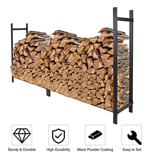 RedSwing Firewood Rack Outdoor, 8 Foot Heavy Duty Logs Holder for Fireplace Metal Wood Pile Storage Stacker Organizer, Square Tube 8ft Black