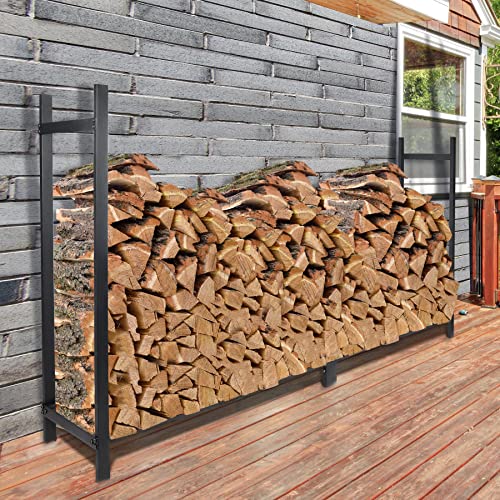 RedSwing Firewood Rack Outdoor, 8 Foot Heavy Duty Logs Holder for Fireplace Metal Wood Pile Storage Stacker Organizer, Square Tube 8ft Black