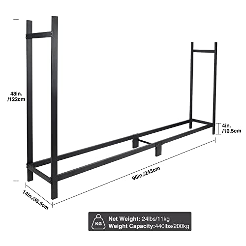 RedSwing Firewood Rack Outdoor, 8 Foot Heavy Duty Logs Holder for Fireplace Metal Wood Pile Storage Stacker Organizer, Square Tube 8ft Black