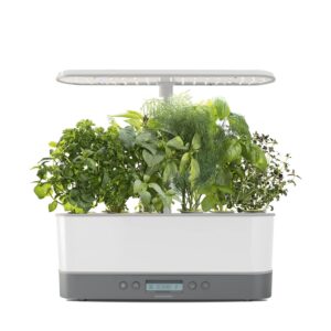 aerogarden harvest elite slim indoor garden hydroponic system with led grow light and herb kit, holds up to 6 pods, white