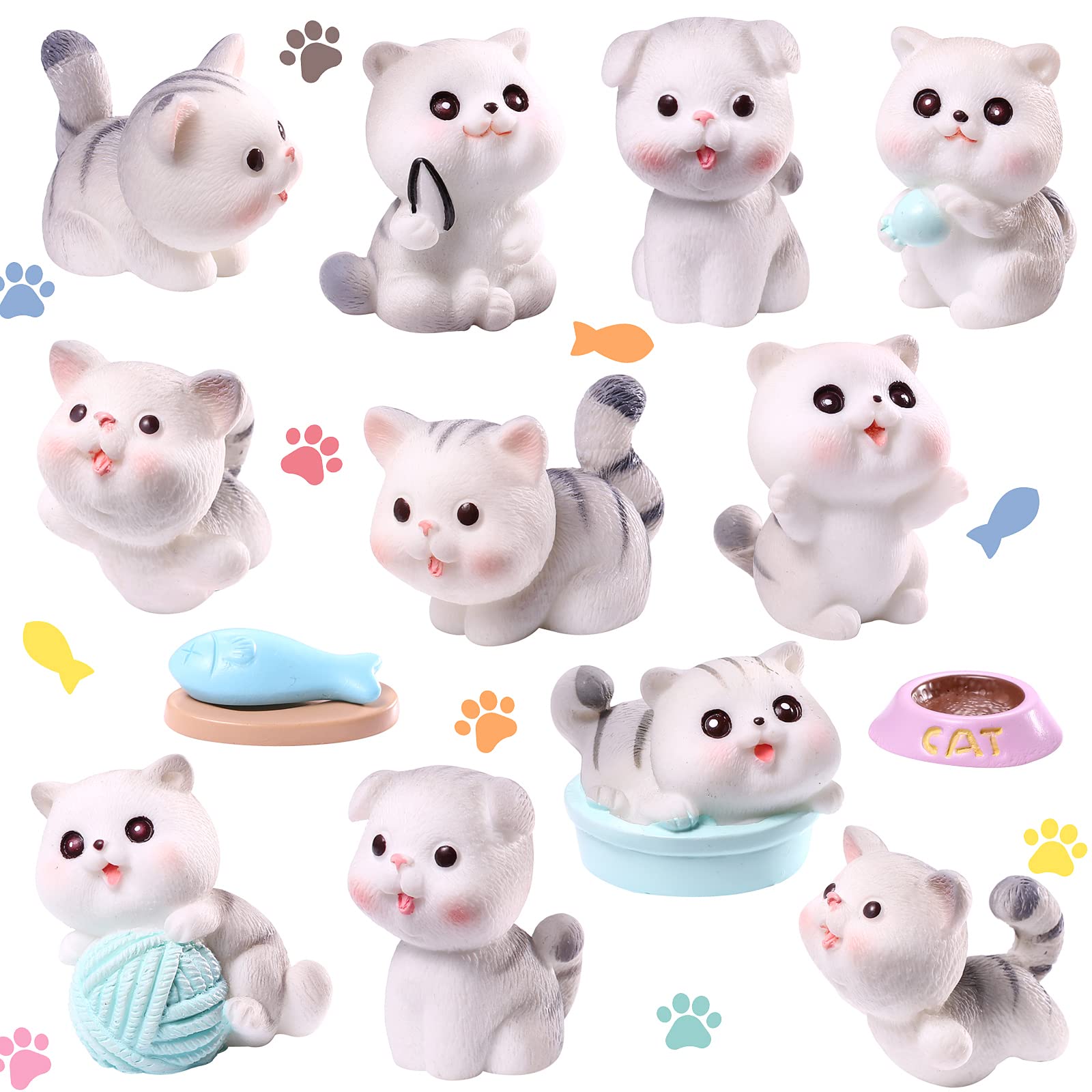 14 Pcs Cat Figurines Cute Miniature Figures Mini Cat Cake Toppers Moss Landscape Waterproof Resin Kitten Garden Miniature Terrarium Figurines for Garden Home Party Cake Decor Supplies (Adorable)