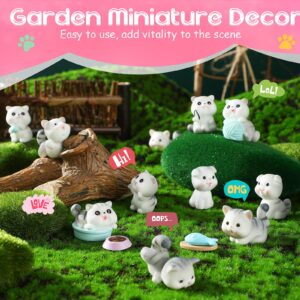 14 Pcs Cat Figurines Cute Miniature Figures Mini Cat Cake Toppers Moss Landscape Waterproof Resin Kitten Garden Miniature Terrarium Figurines for Garden Home Party Cake Decor Supplies (Adorable)