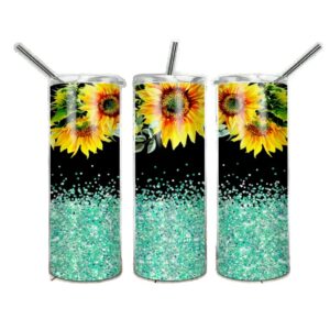 sunflower tumbler sublimation wrap, ready to press, 20 oz straight tumbler, sunflowers transfer for tumbler, flower tumbler transfer wrap