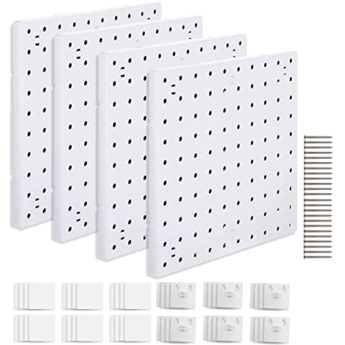 4 Pieces Pegboard Wall Mount Display Pegboards Wall Panel Kits DIY Pegboard Tool Organizer with Accessories for Garage Kitchen Living Room Bathroom Office