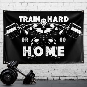 funny gorilla gym flag 3x5 ft train hard or go home wall flags durable gym banner motivational poster gym decor for home gym garage