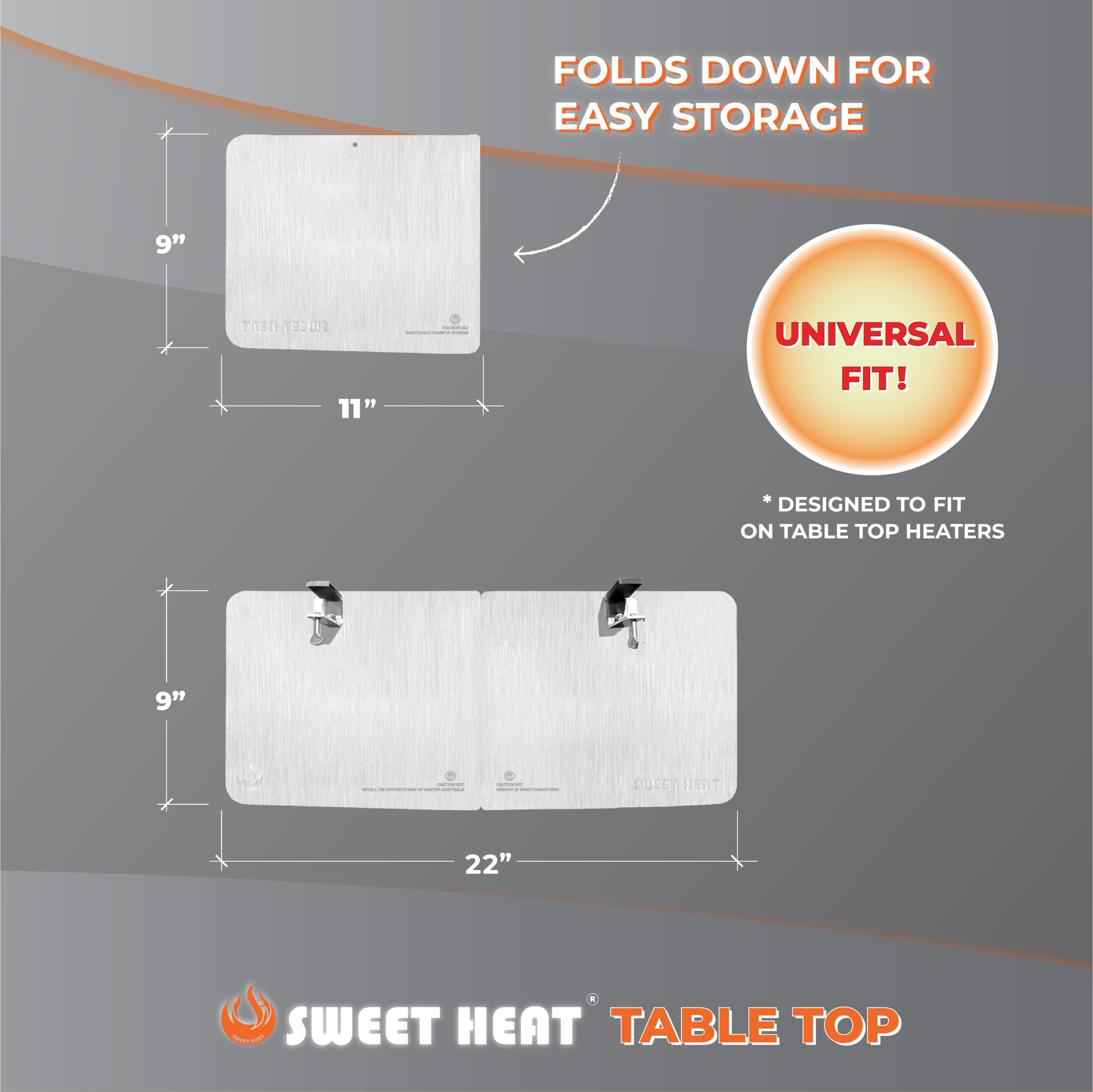 SWEET HEAT TABLE TOP - Foldable Heat Focusing Reflector - Universal-Fit for Small Patio Heaters - Light Weight, Aluminum,