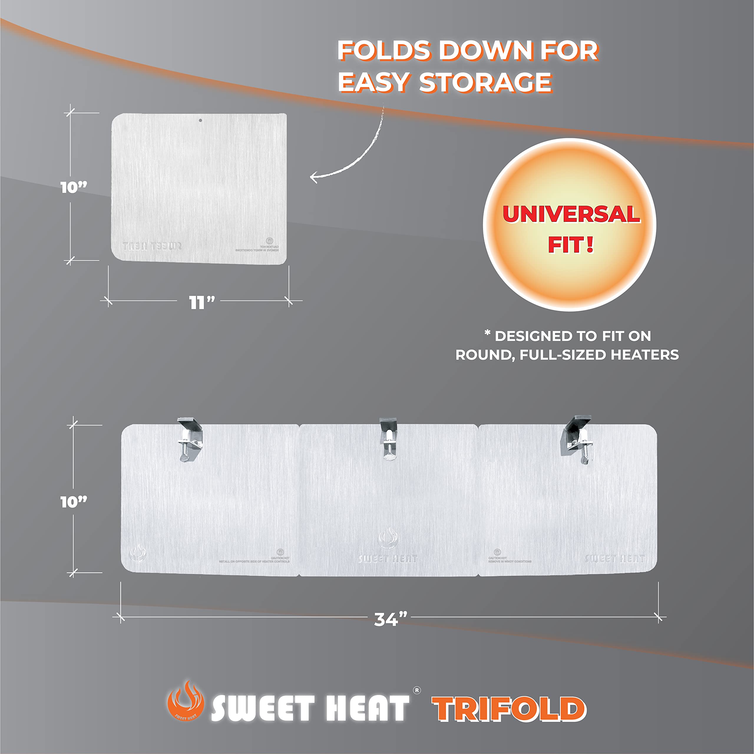 SWEET HEAT TRIFOLD - Our Improved, Foldable Heat Focusing Reflector - Universal-Fit for Large Patio Heaters - Light Weight, Aluminum, High Performance Reflector