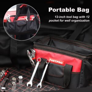 FASTPRO 236-Piece Home Repairing Tool Set, Mechanics Hand Tool Kit with 12-Inch Wide Mouth Open Storage Bag, Household Tool Set for DIY, Home Maintenance, Red