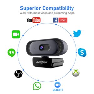 SOULION C30 Webcam, 2K HD 1080p 60fps Web Camera for Desktop Computer, USB Web Camera with Microphone Private Cover for Home Study, Conference, Recording, Streaming