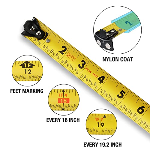 DURATECH Magnetic Tape Measure 25FT with Fractions 1/8, Retractable Measuring Tape, Ratcheting Screwdriver, 12-in-1 Multi-bit Screw Drivers