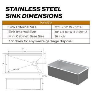 TECASA 32 inch Workstation Kitchen Sink, Undermount Deep Single Bowl, Stainless Steel with Integrated Ledge and Accessories (Pack of 5), World-class Manufacturing Standard (32" x 18" x 10")