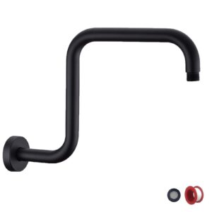 13 inches s-shaped black shower arm with flange high rise extender, 13 inches long stainless steel rainfall shower head pipe arm