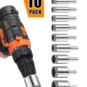 Diamond Drill Bits Set, 10 PCS Diamond Hole Saw Set, Glass Drill Bit for Ceramic Tile Porcelain Marble Granite Stone Bottles