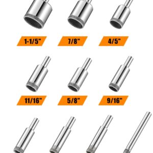 Diamond Drill Bits Set, 10 PCS Diamond Hole Saw Set, Glass Drill Bit for Ceramic Tile Porcelain Marble Granite Stone Bottles