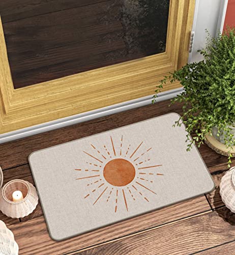 MIXDING Boho Abstract Sun Sunshine Modern Entrance Door Mat 17x30 Inch Doormats Decor, Bohemia Home Front Door Porch Outdoor Indoor Decorations