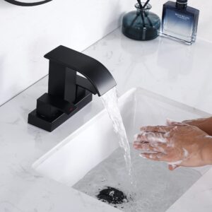 TIORIY Matte Black 2-Handle Bathroom Faucet - 4 Inch Centerset Sink Faucet, 3 Hole Widespread Waterfall Bathroom Sink Faucet, Lavatory Vanity Faucet with Supply, Stainless Steel Washbasin Faucet