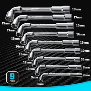 DURATECH L-Type Pipe Perforation Elbow Wrench Set, L Shaped Hex Socket Wrench Set, Metric, 9-Piece, 8-19mm, Chrome Alloy Steel, 6 Point, with Rolling Pouch