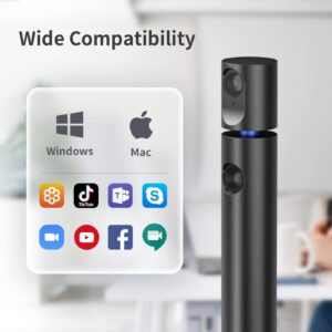 CZUR Halo Streaming Dual Webcam, Professional USB Web Camera 1080P with Microphone, 90° View Computer Camera, Plug & Play, Compatible with Windows/Mac, for Skype/TikTok/YouTube/Yahoo Messenger