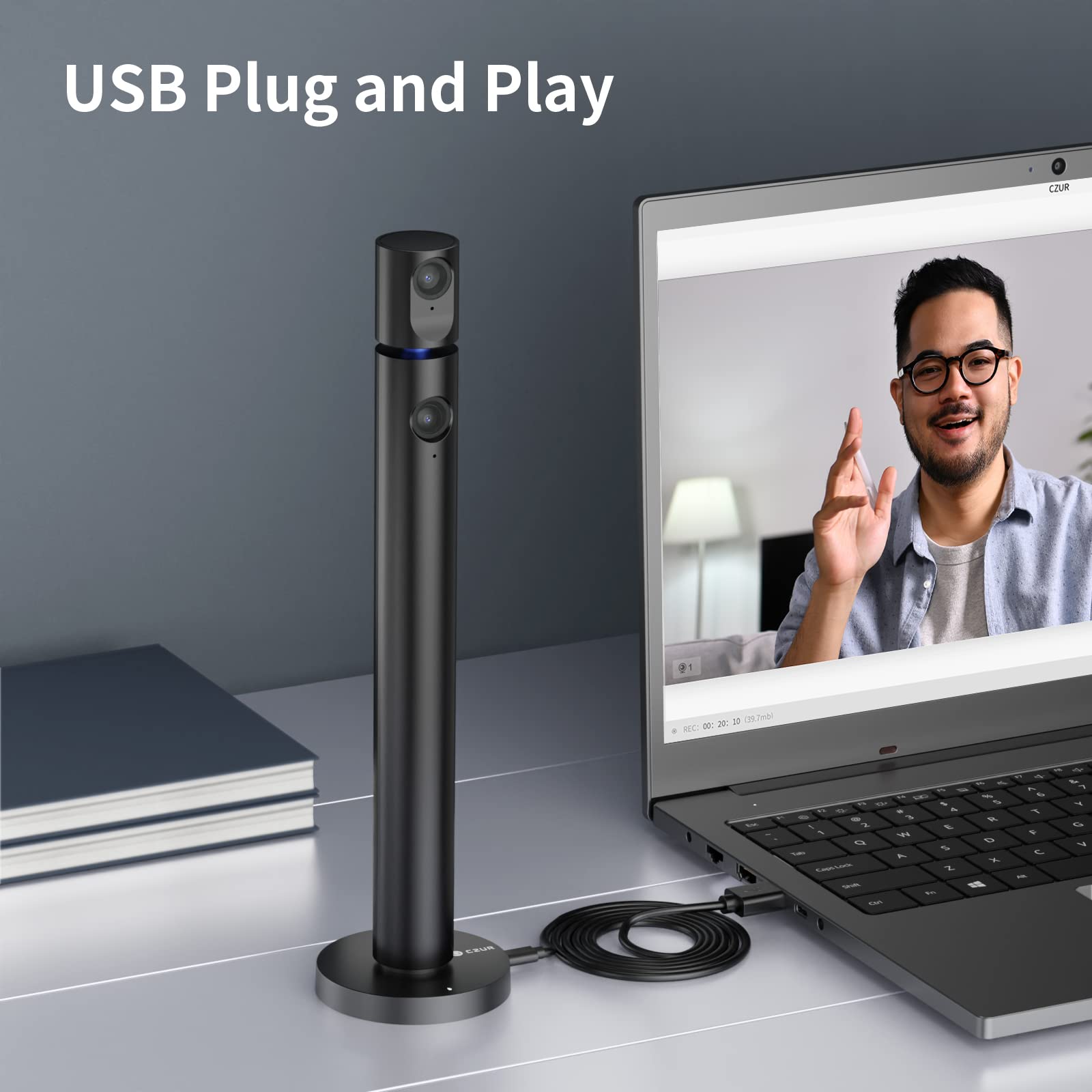 CZUR Halo Streaming Dual Webcam, Professional USB Web Camera 1080P with Microphone, 90° View Computer Camera, Plug & Play, Compatible with Windows/Mac, for Skype/TikTok/YouTube/Yahoo Messenger