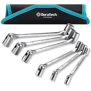 duratech double flexible socket wrench set, metric, 6-piece, 8-19mm, 12 point, with rolling pouch
