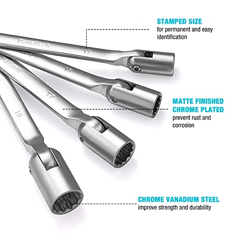 DURATECH Double Flexible Socket Wrench Set, Metric, 6-Piece, 8-19mm, 12 Point, with Rolling Pouch