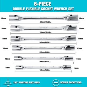 DURATECH Double Flexible Socket Wrench Set, Metric, 6-Piece, 8-19mm, 12 Point, with Rolling Pouch